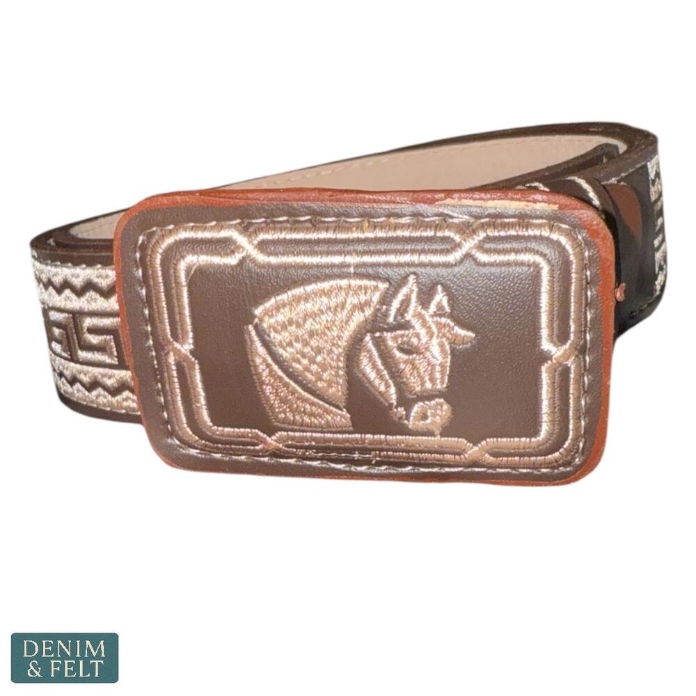 NEW Cinturón‎ Morro Brown Embroidered Horse Western Leather Belt Mexico Rodeo